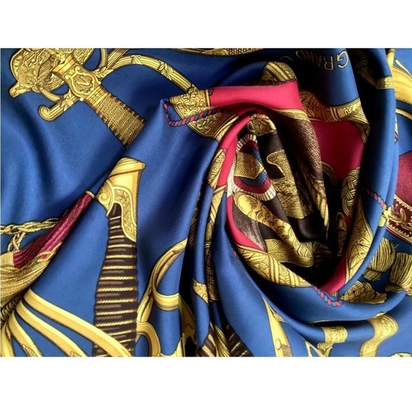 HERMES PARIS GRAND UNIFORME Blue By Joachim Metz Scarf Silk 35" SQR EX COND - Picture 4 of 14